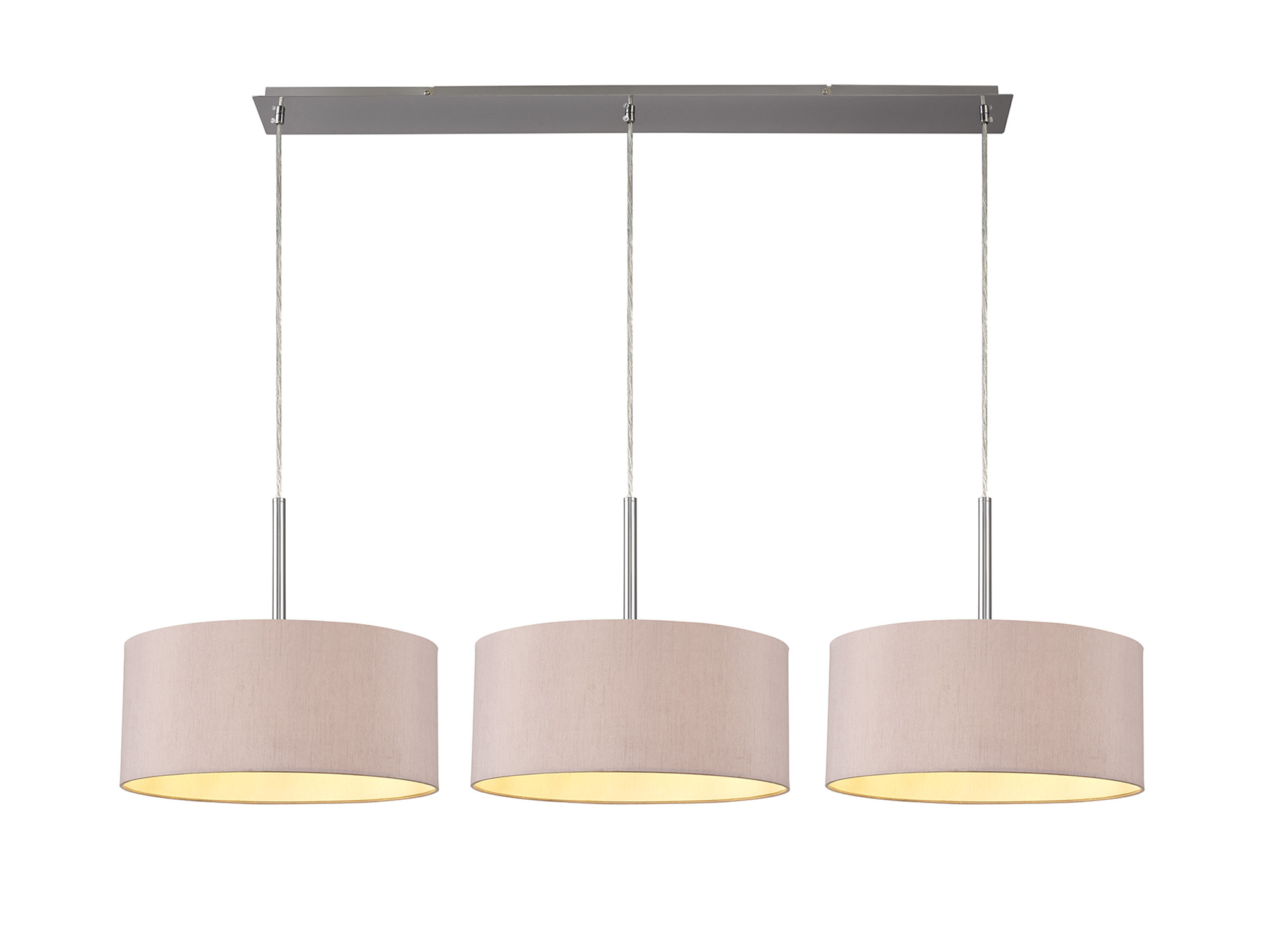 DK0595  Baymont 40cm Shade 3 Light Pendant Satin Nickel, Taupe/Halo Gold